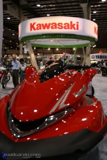 Kawasaki Personal Watercraft: Here's a long shot view of the Kawasaki floor display Kawasaki Personal Watercraft: Here's a long shot view of the Kawasaki floor display